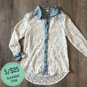 PENELOPE Lace Button Down Shirt - White Size Small